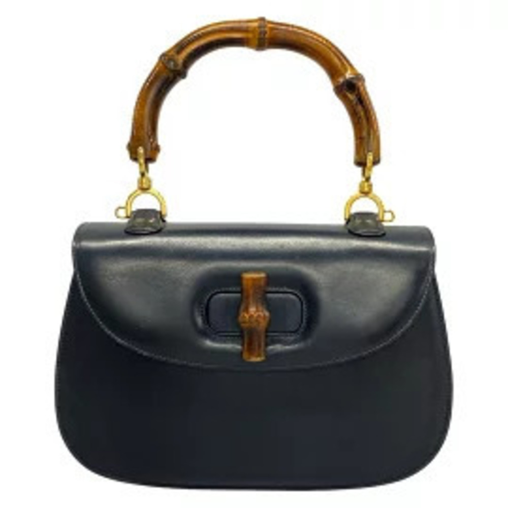 Gucci Bamboo 2Way Crossbody Bag Leather Navy Blue Black